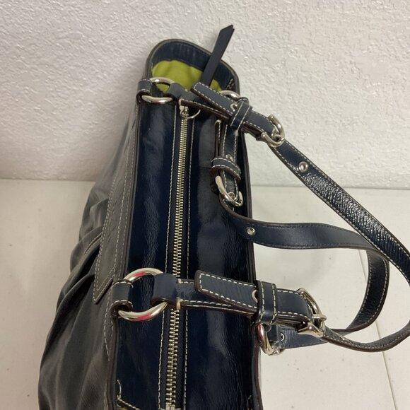 Coach pleated Gallery Tote black patent leather Shoulder Bag W/green Lining - Picture 5 of 15